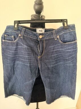 PAIGE Indigo Cropped Denim Shorts with Raw Hem